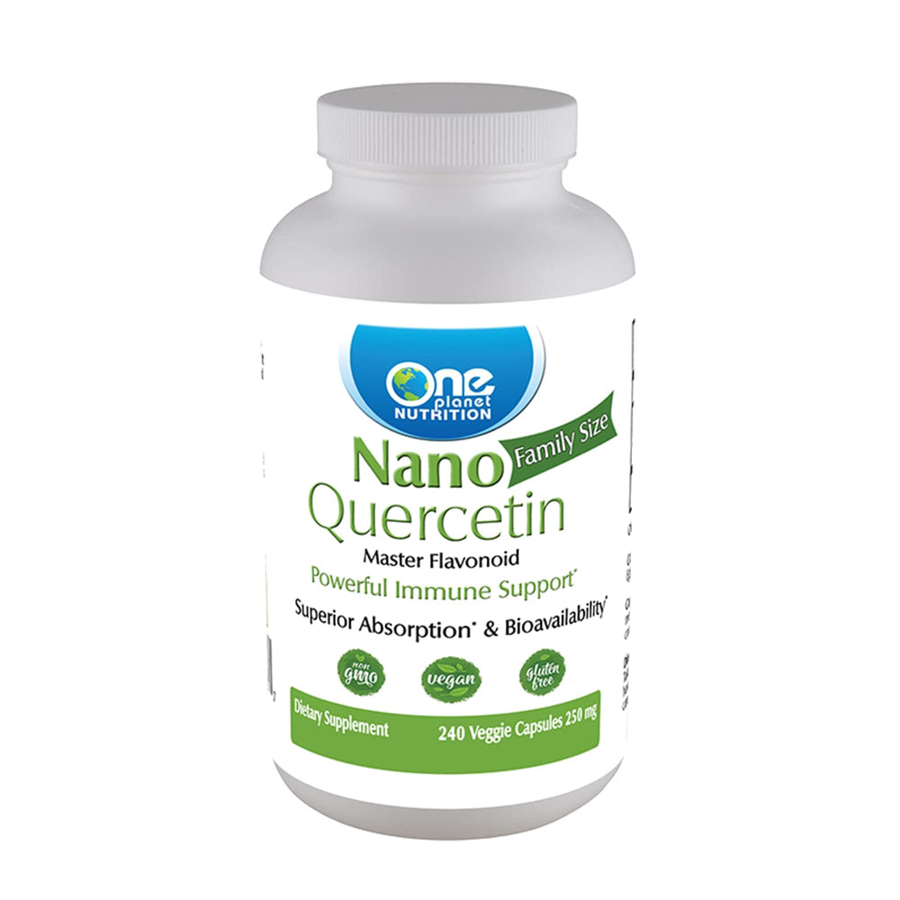 One Planet Nutrition Nano Quercetin 250 mg Veggie Capsules bottle, 240-count