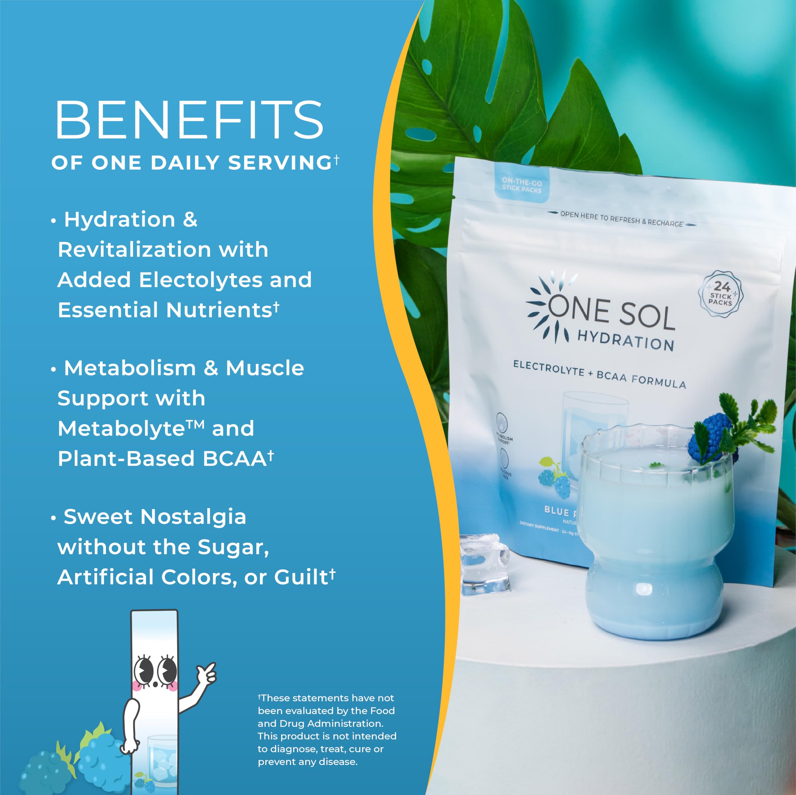 One Sol BCAA Electrolyte powder blue raspberry mix delivers refreshing hydration