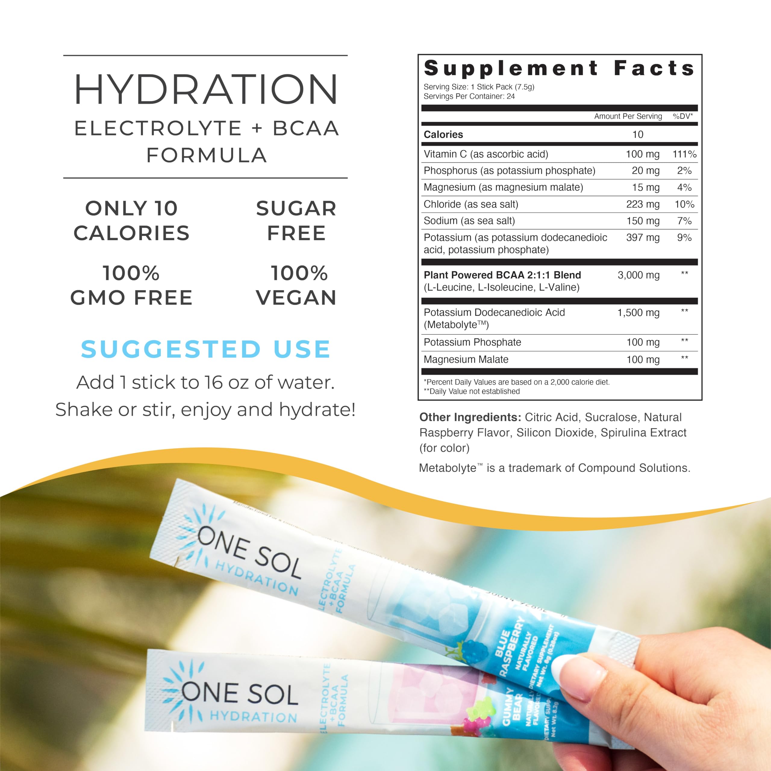 One Sol BCAA Electrolyte powder scoop in water enabling steady hydration