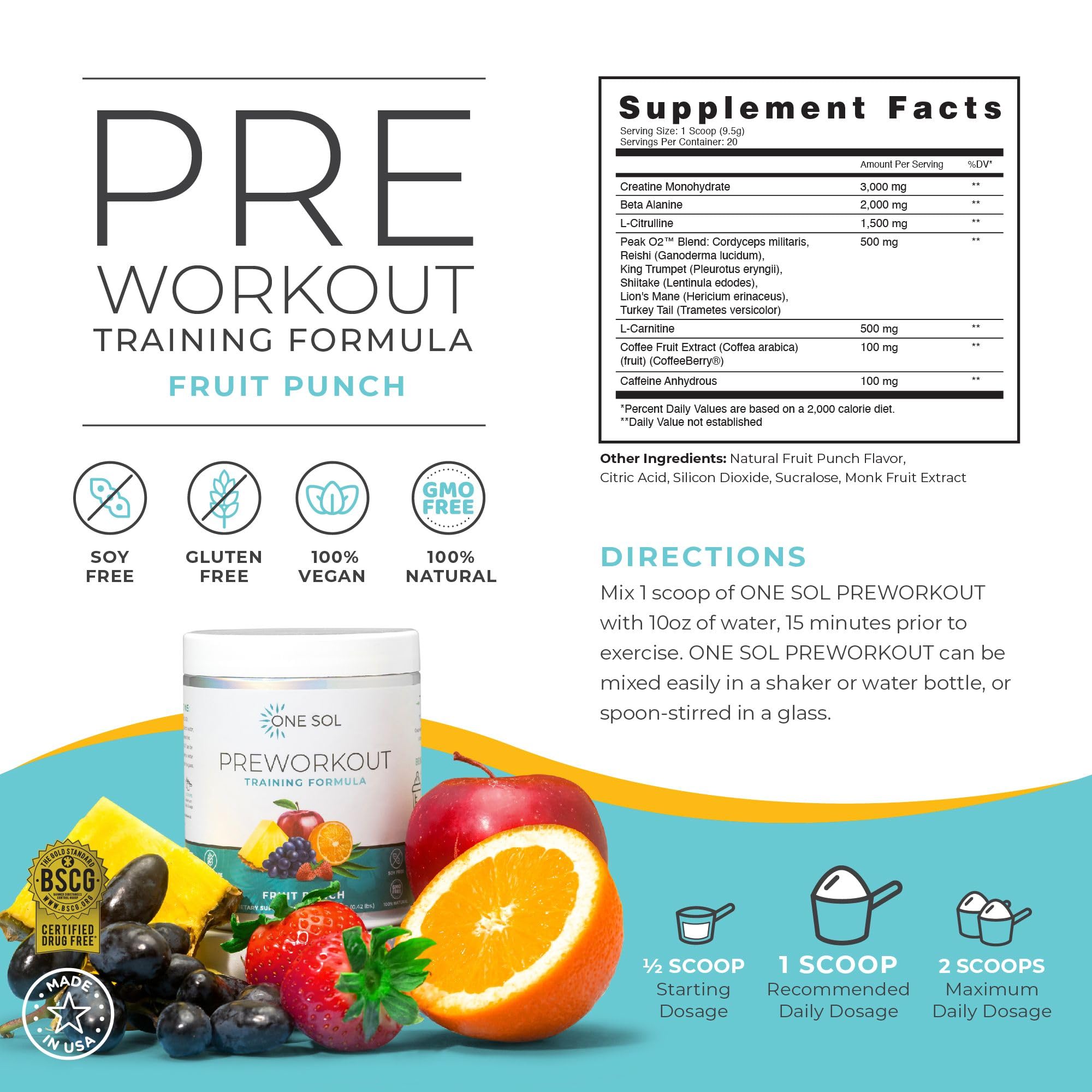 One Sol Fruit Punch Tub showcases a flavorful pre-workout that fuels focus.