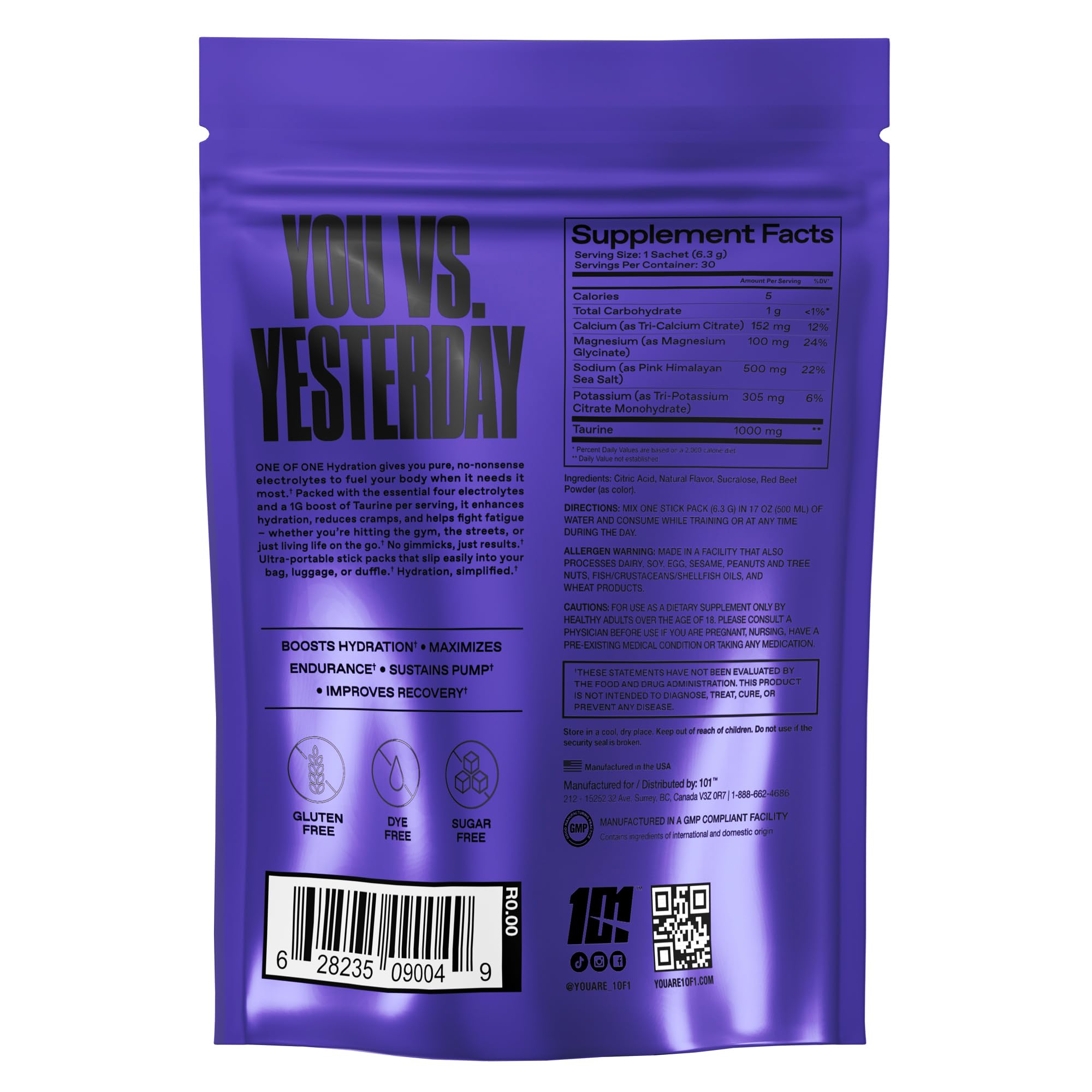 Back label with nutrition facts and ingredients