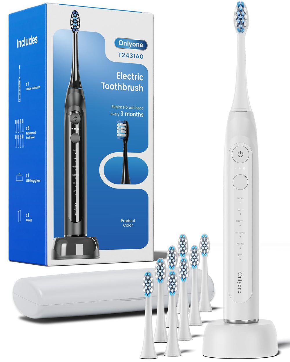 Onlyone sonic electric toothbrush for adults with travel case