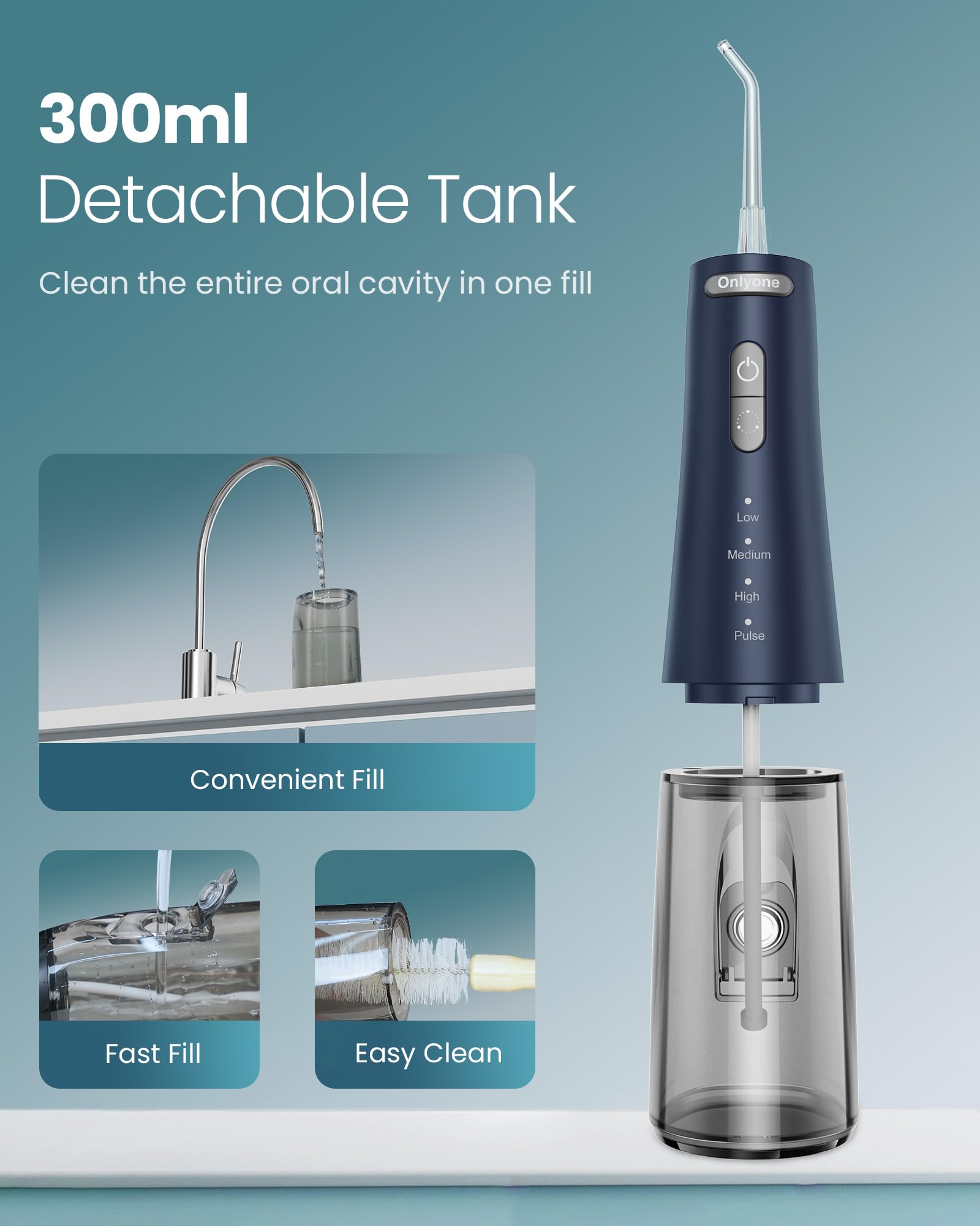 Compact blue water flosser in travel setup