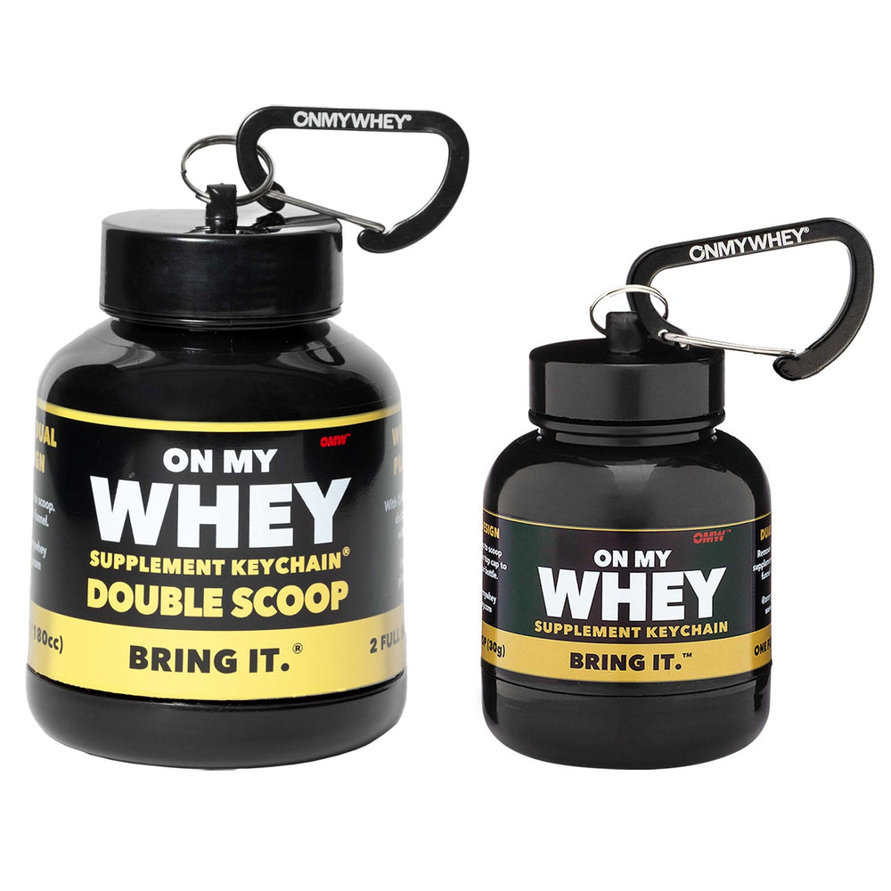 ONMYWHEY Double Scoop travel funnel for mess-free on-the-go powder mixing.