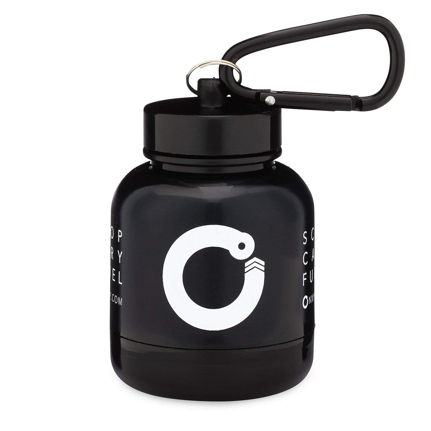 Side view of OnMyWhey 2-pack keychain with clip