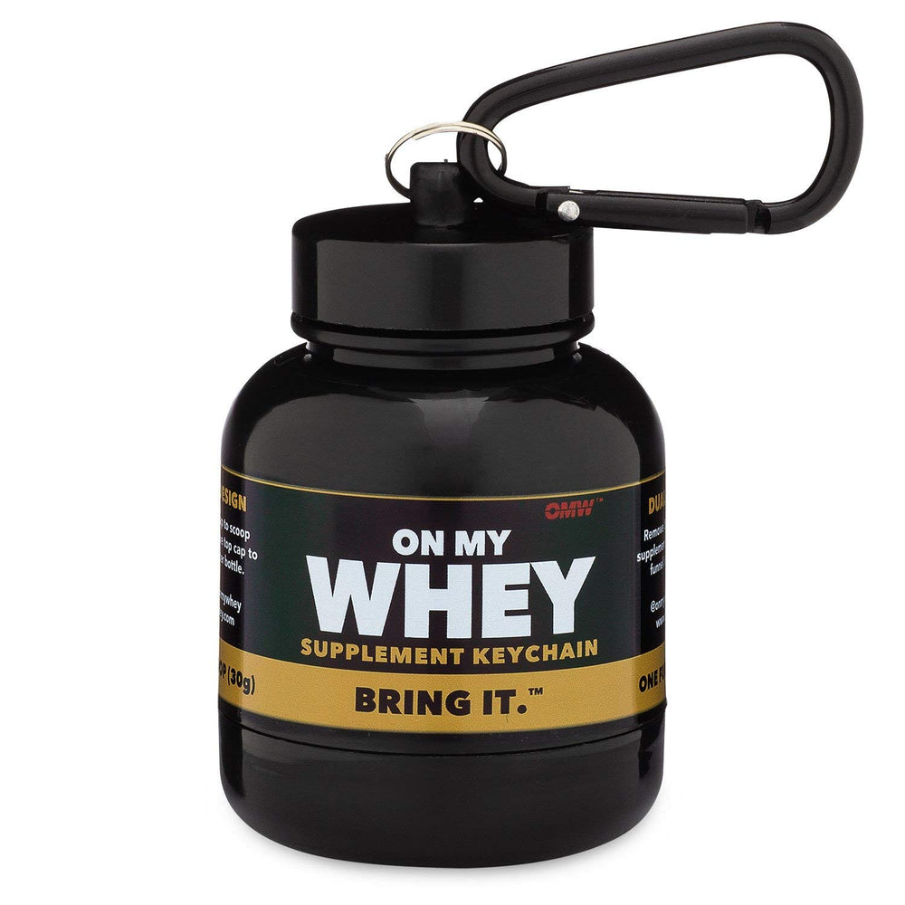 Close-up pouring from OnMyWhey container with 75 cc capacity