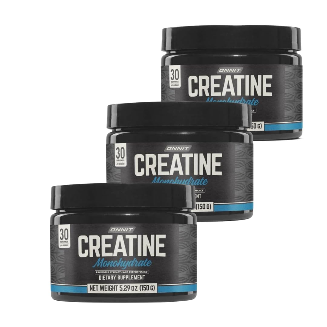 Front view of ONNIT Creatine Monohydrate Powder 3-Pack packaging