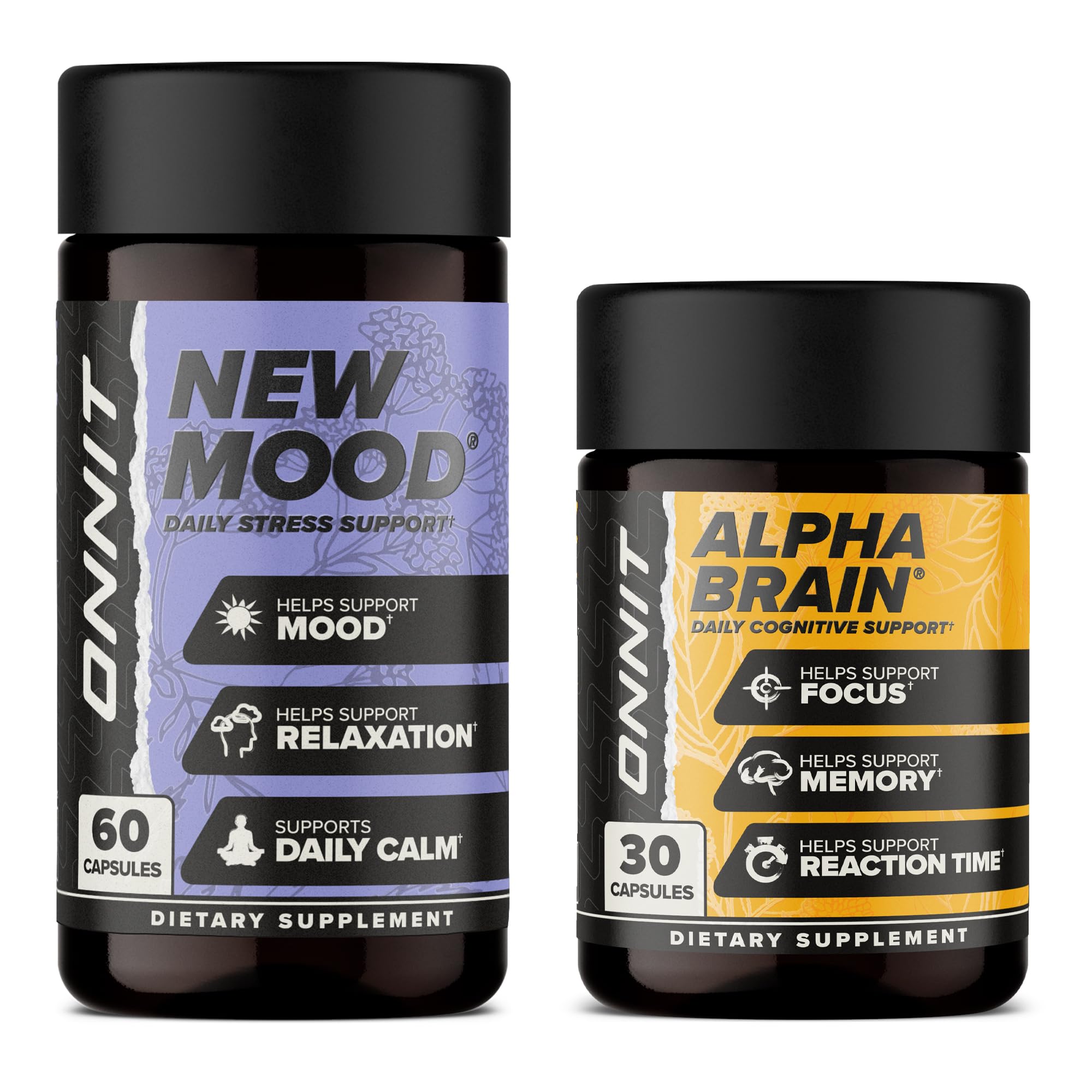 ONNIT Alpha Brain Bundle with Alpha Brain 30-count and New Mood 60-count – nootropic stack for mood and cognitive support
