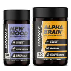 ONNIT Premium Alpha Brain Bundle with 90-count Alpha Brain and 60-count New Mood bottles for focus, memory and mood support