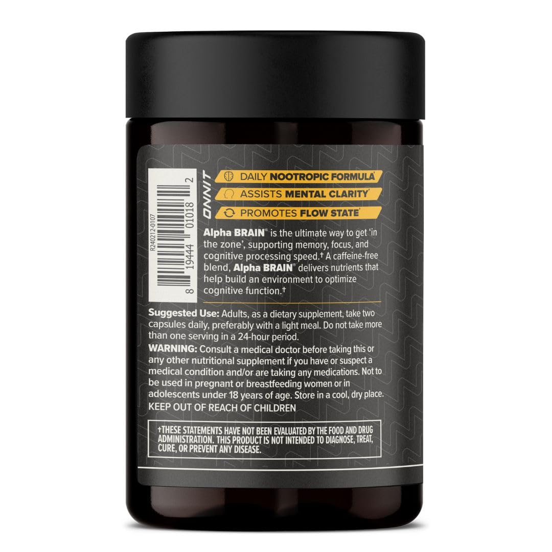 ONNIT Alpha Brain ingredients chart shows L-Theanine and B6 for cognitive support
