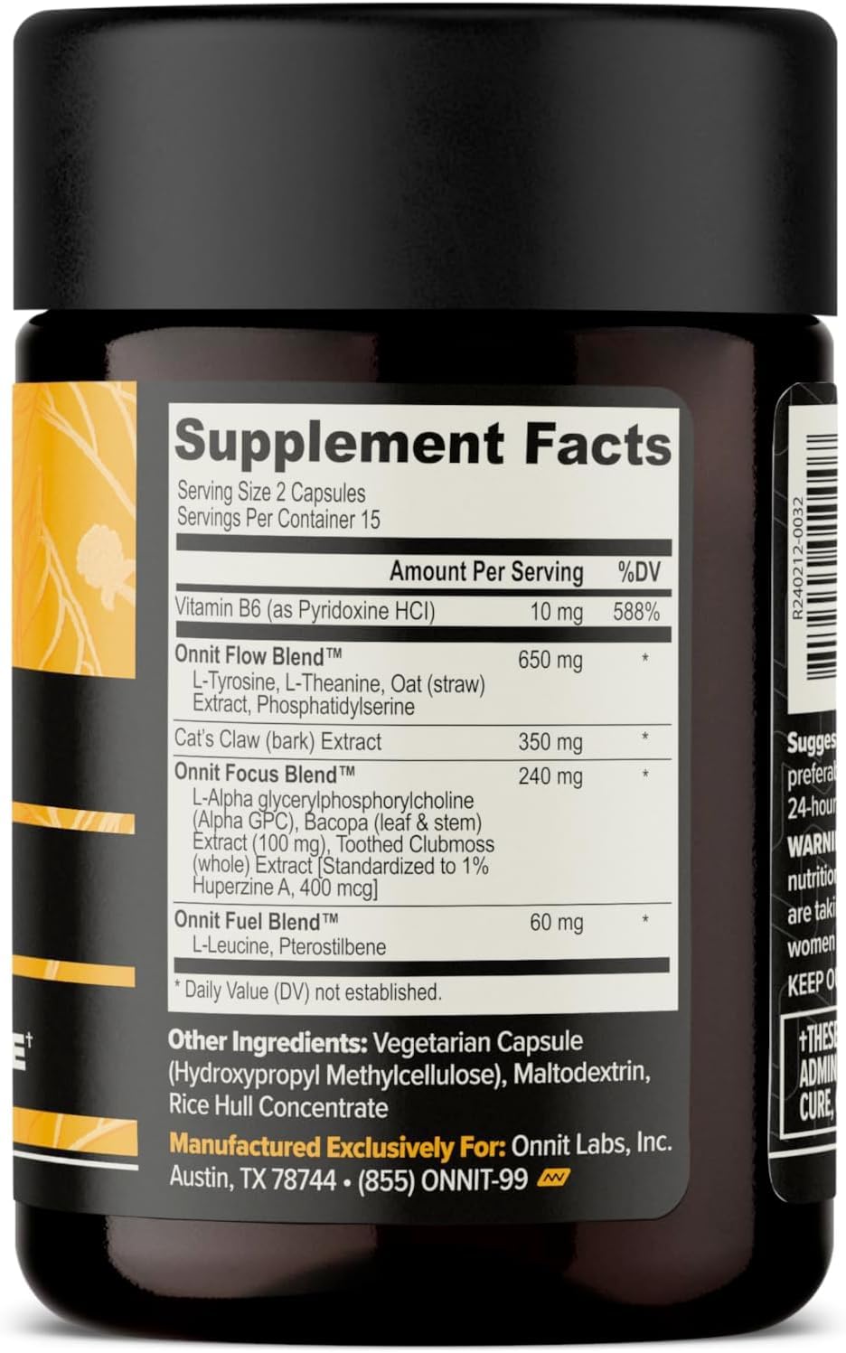 ONNIT Alpha Brain ingredients panel shows key compounds for focus.