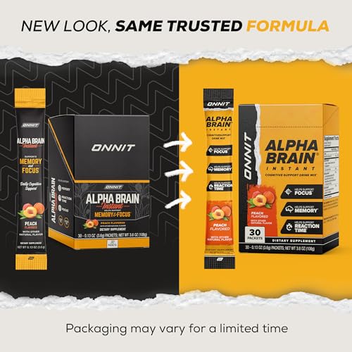 Single 0.13 oz nootropic drink mix packets for Alpha Brain Instant Peach