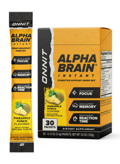 Front packaging of ONNIT Alpha Brain Instant Pineapple Punch