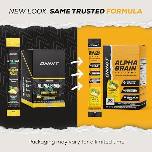 Side profile of ONNIT Alpha Brain Instant Pineapple Punch box