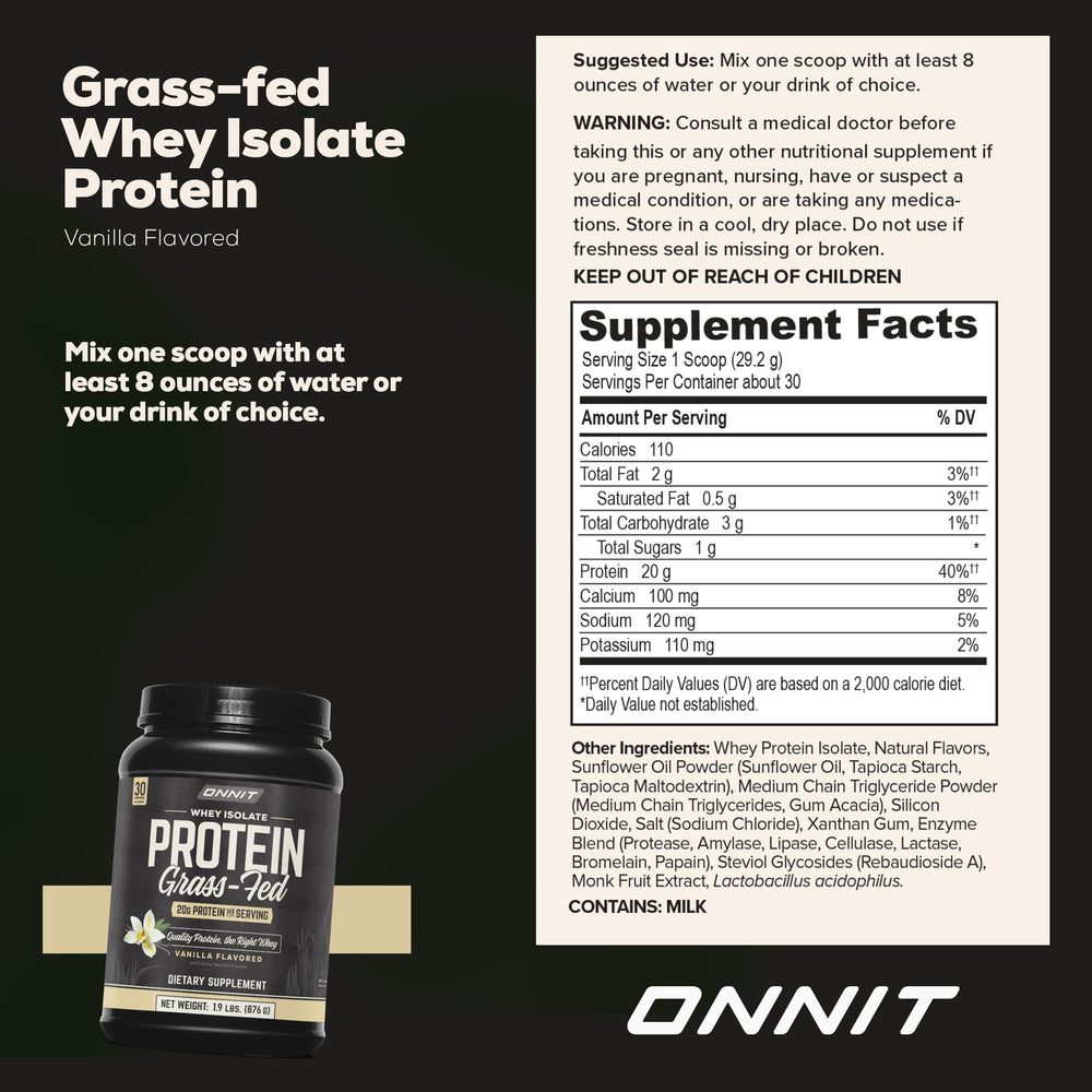 ONNIT grass-fed whey isolate ingredients from Irish cows underline ethical sourcing.