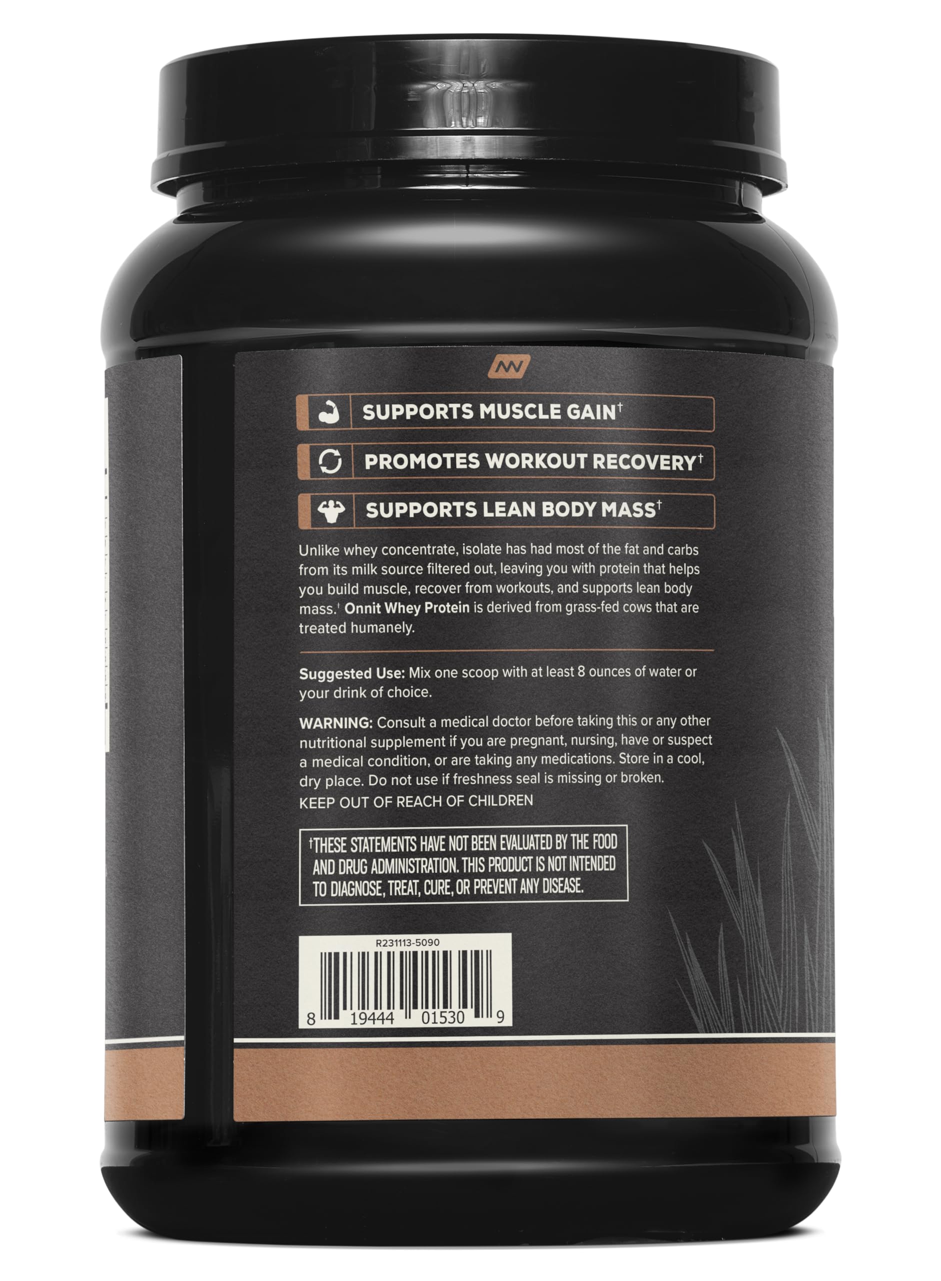 Close-up of ONNIT leucine-rich whey isolate protein profile