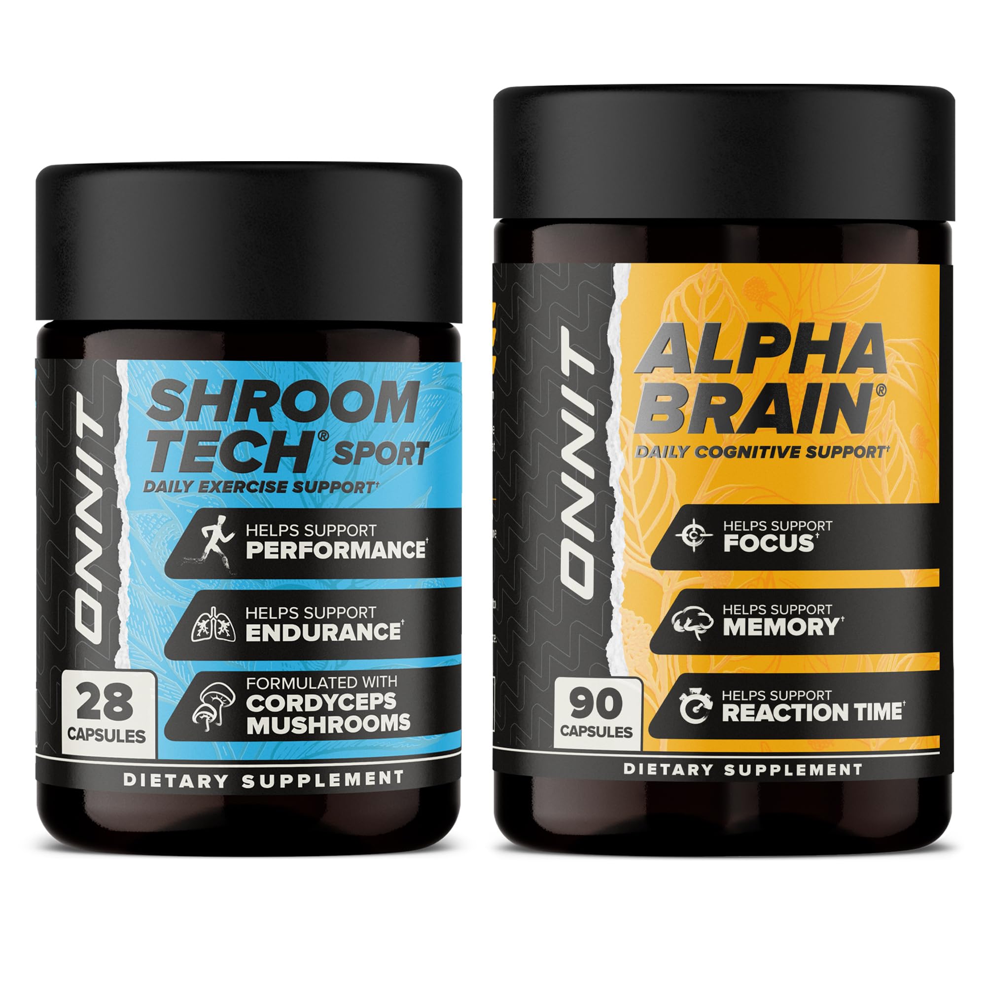 ONNIT Premium Alpha Brain Bundle – Alpha Brain 90-count and Shroom Tech Sport 28-count bottles