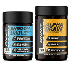ONNIT Premium Alpha Brain Bundle – Alpha Brain 90-count and Shroom Tech Sport 28-count bottles