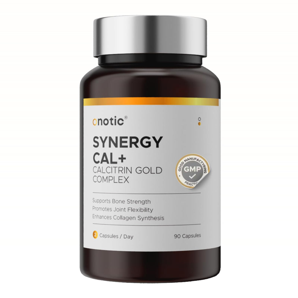 Bottle of ONOTIC Calcitrin Gold on a clean countertop lifestyle shot