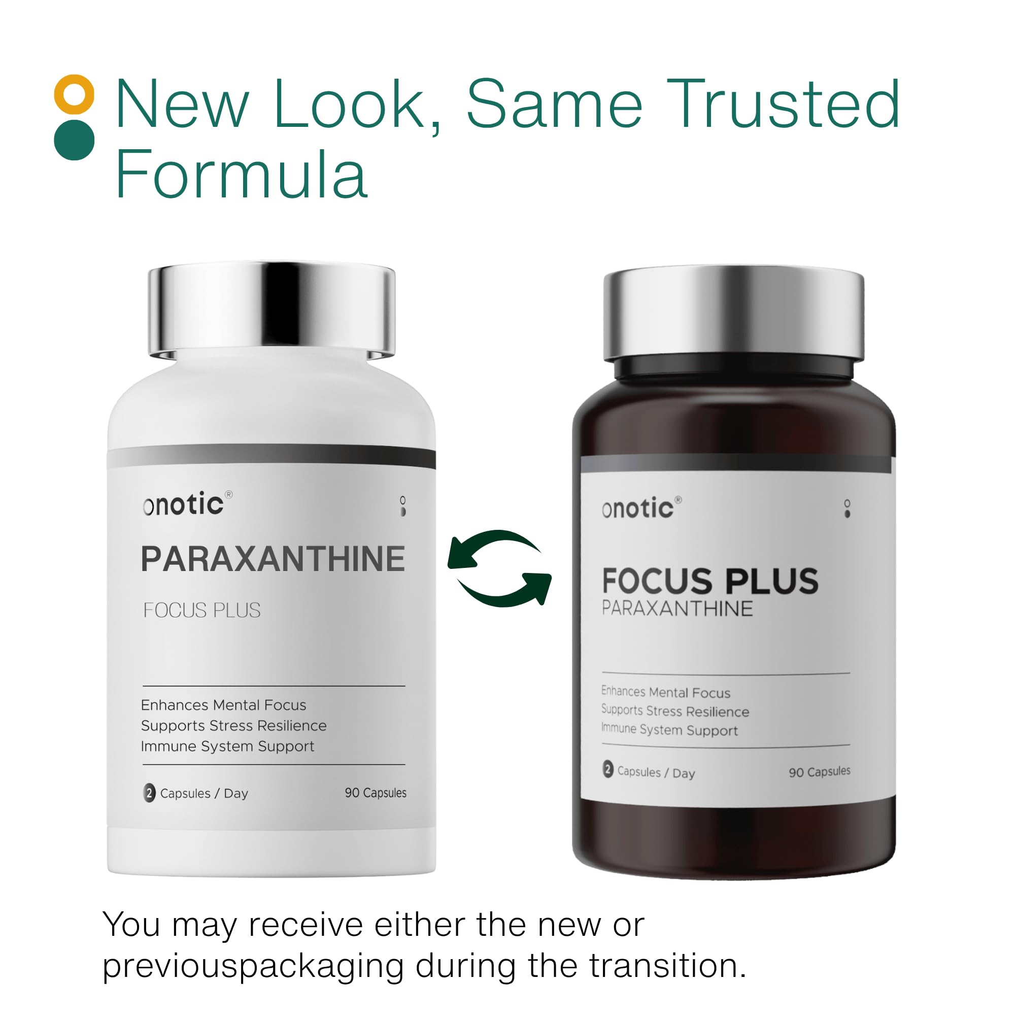 ONOTIC capsules closeup ingredients highlighting paraxanthine and vitamin C synergy