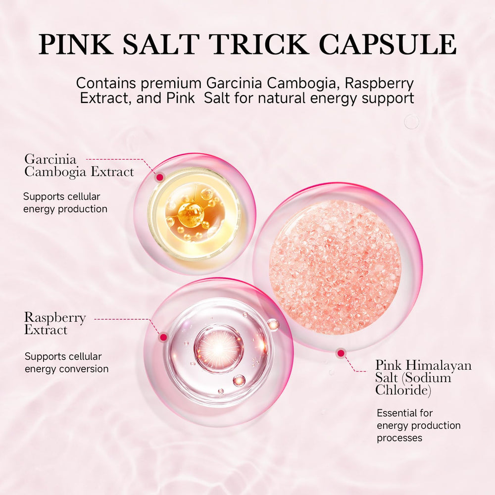 Close-up of pink salt trick capsules