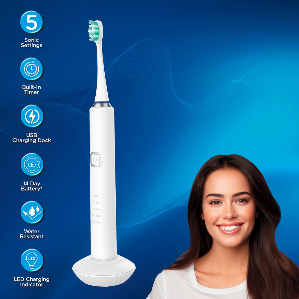 Side view of Miracle Smile Sonic Toothbrush displaying 5 cleaning modes