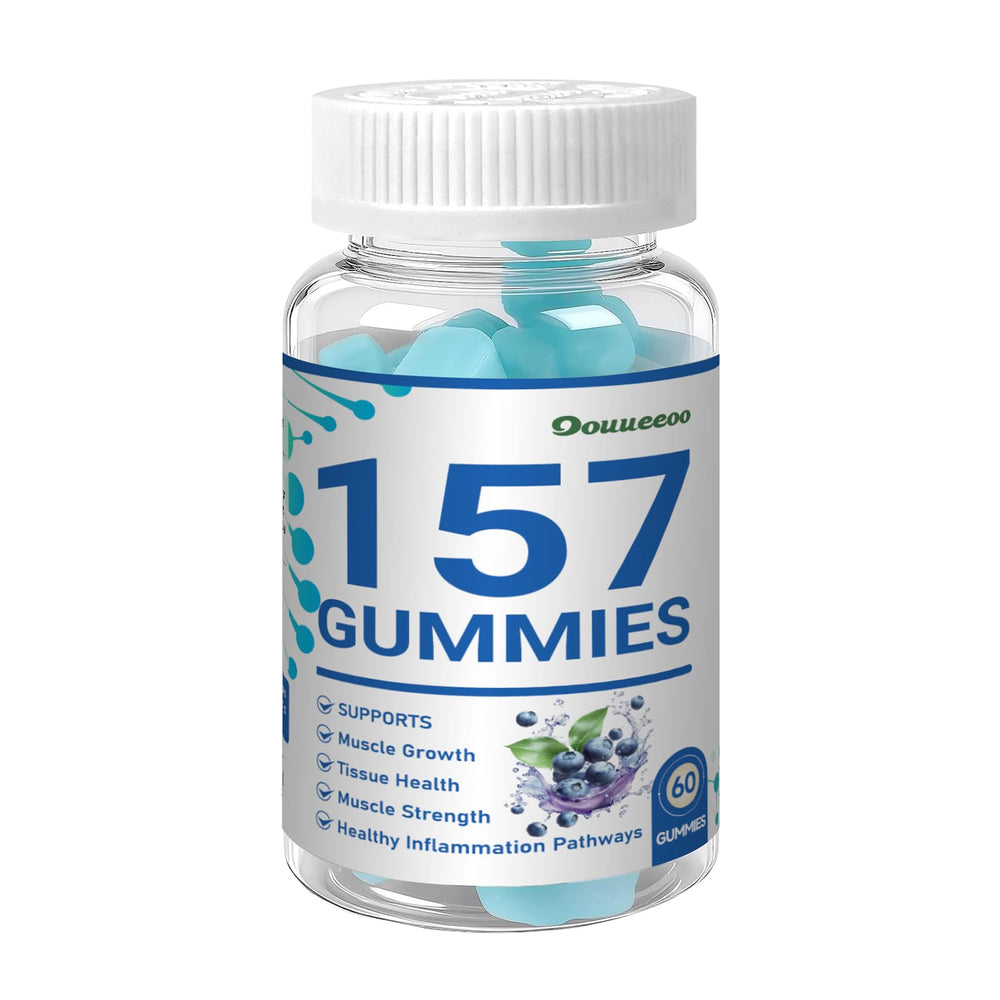 Bottle of OOUUEEOO 157 Peptide Gummies 9000Mcg Blue Raspberry flavor