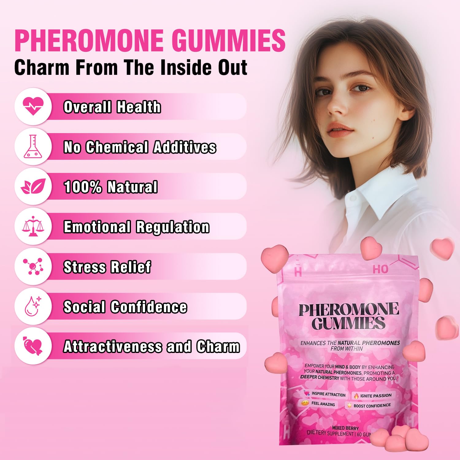OOUUEEOO Pheromone Gummies for Women Strawberry Flavor - Product Image 2