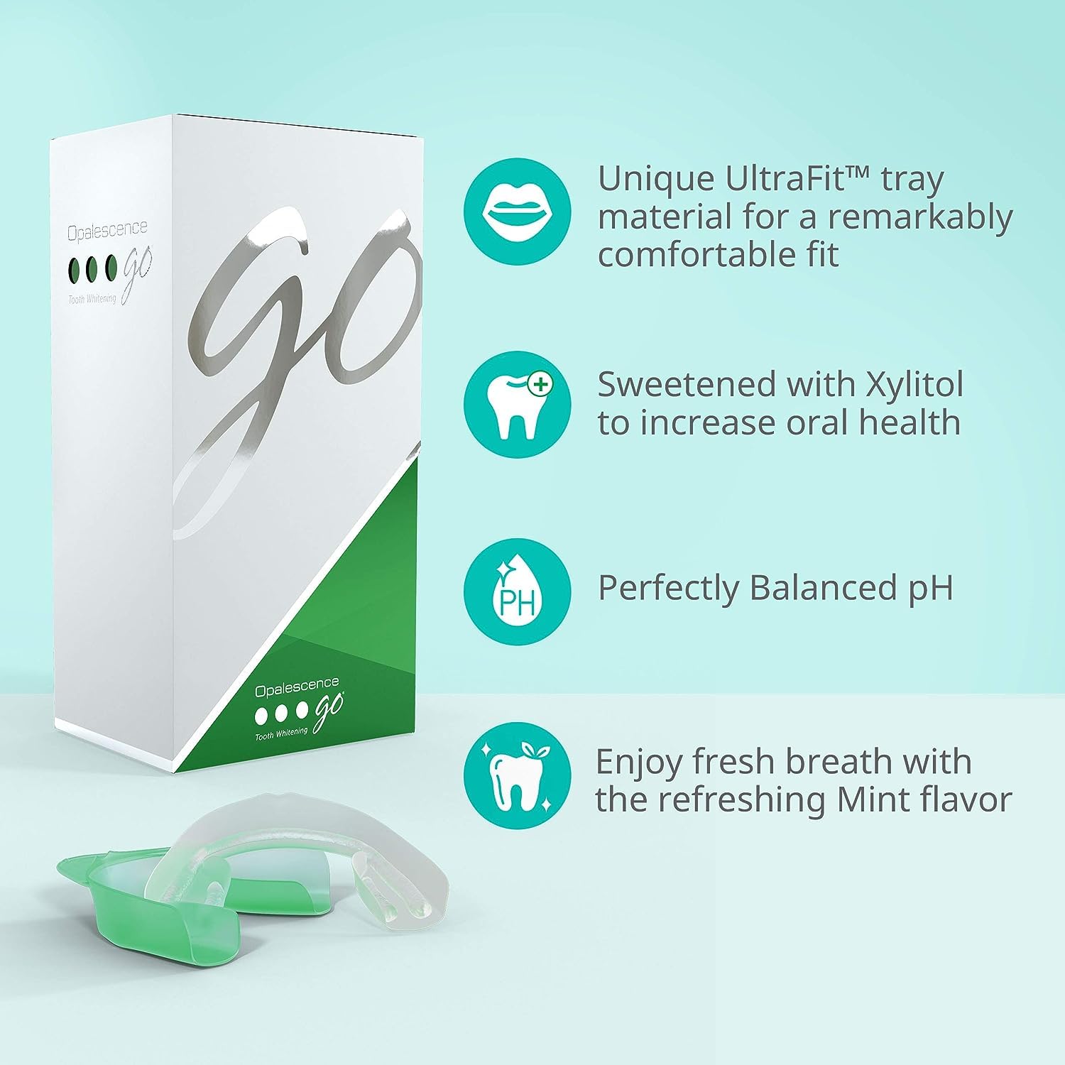 Opalescence Go 10% Mint teeth whitening kit front view.