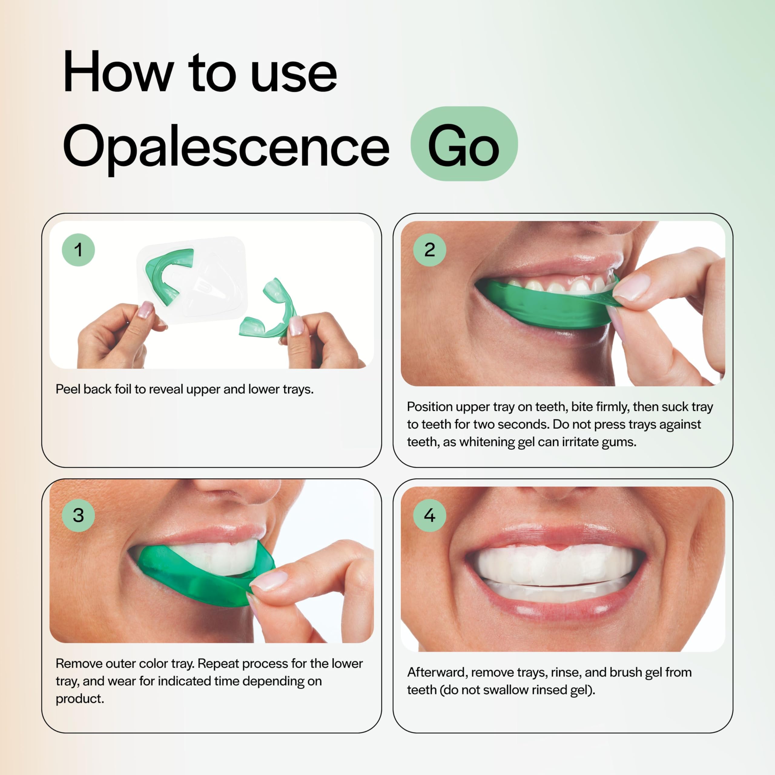 Close-up of Go 15 PF mint whitening tray