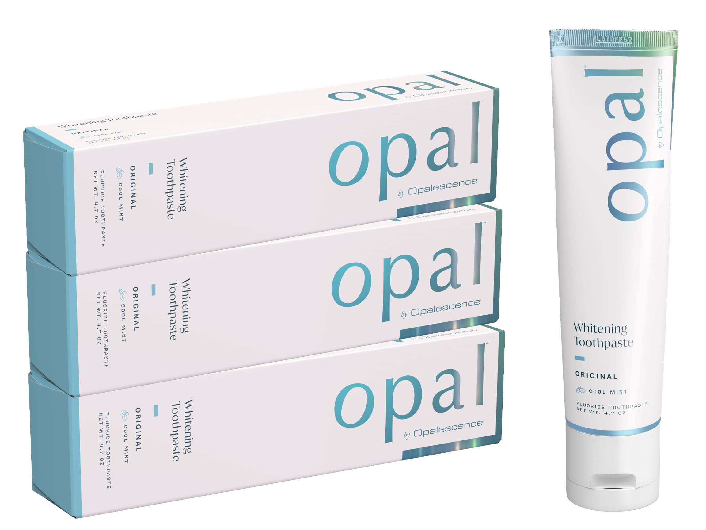 Front view of Opalescence Opal Teeth Whitening Toothpaste Pack of 3 with Cool Mint flavor