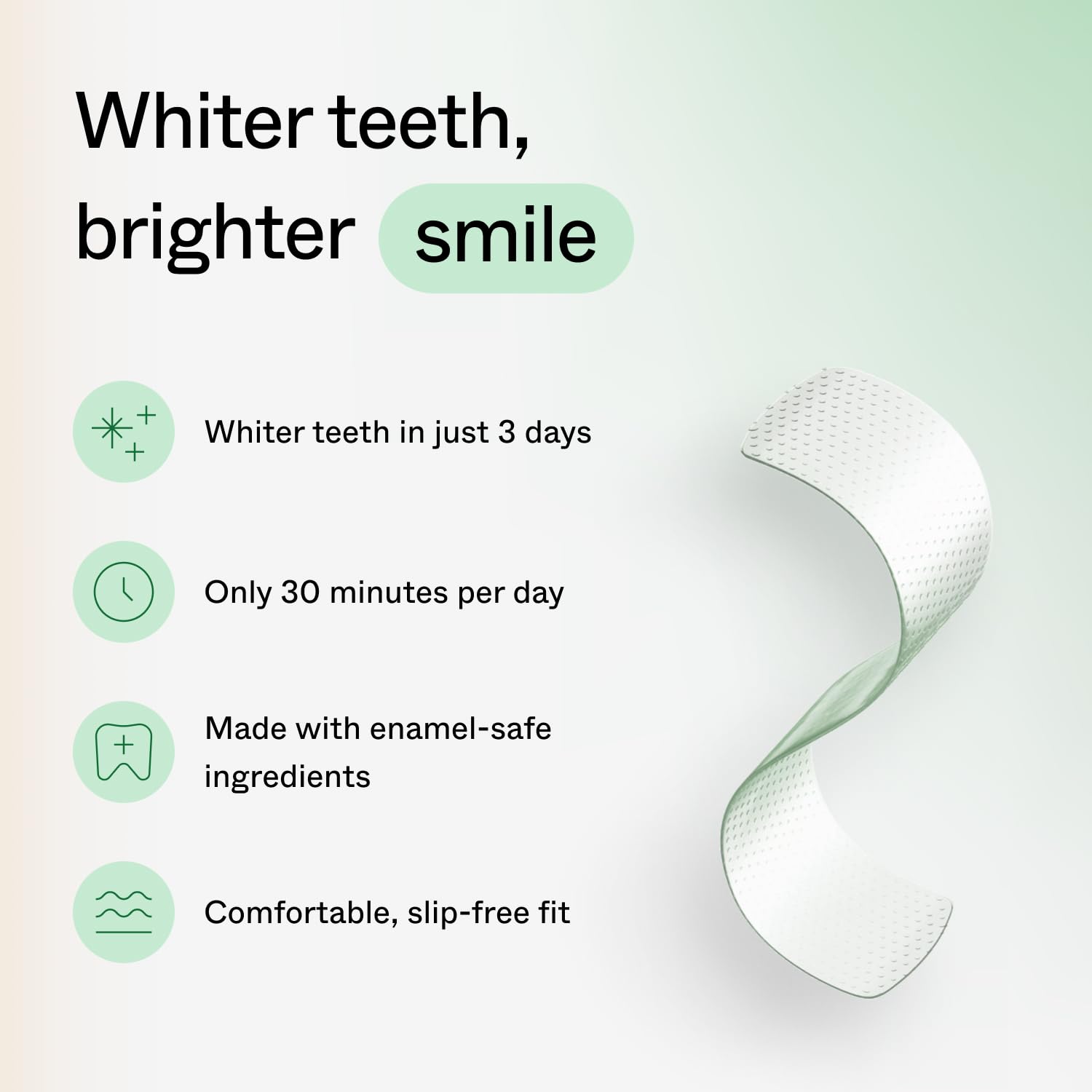 Application close-up of whitening strips showing slip-free design