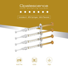 Vegan gluten-free kosher icons on Opalescence packaging
