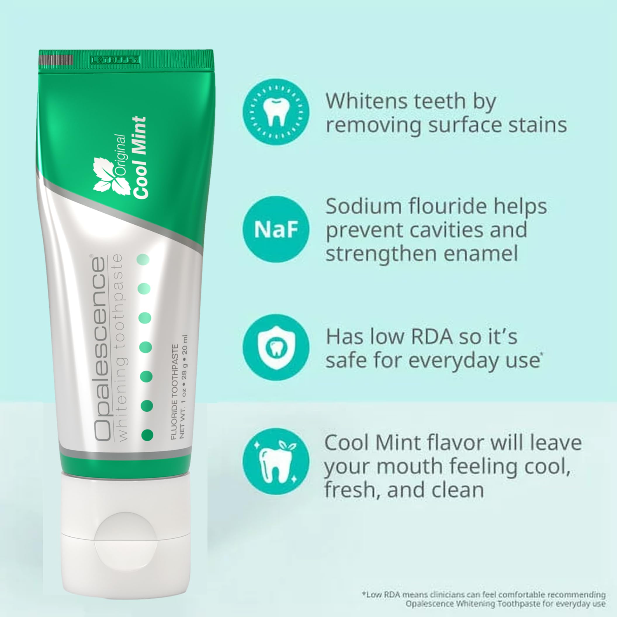 Back of Opalescence toothpaste travel pack showing 2 tubes