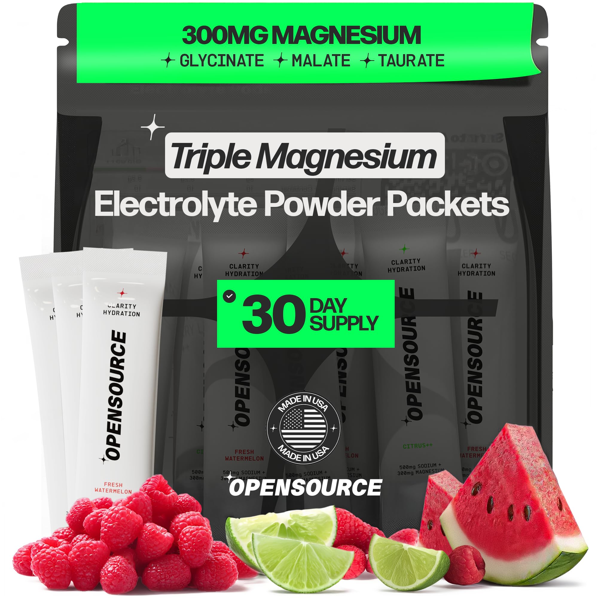 OPENSOURCE Watermelon electrolyte packet dissolving quickly for on-the-go hydration