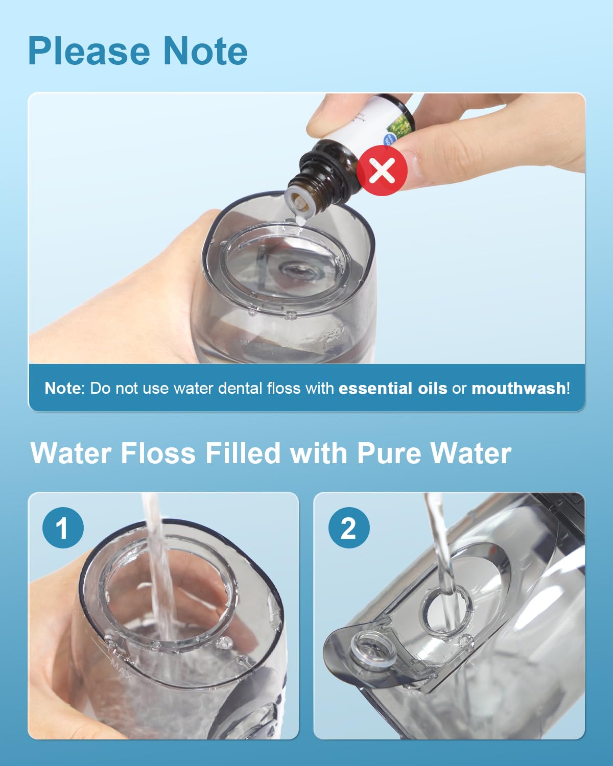 Display showing four cleaning modes on the Operan flosser