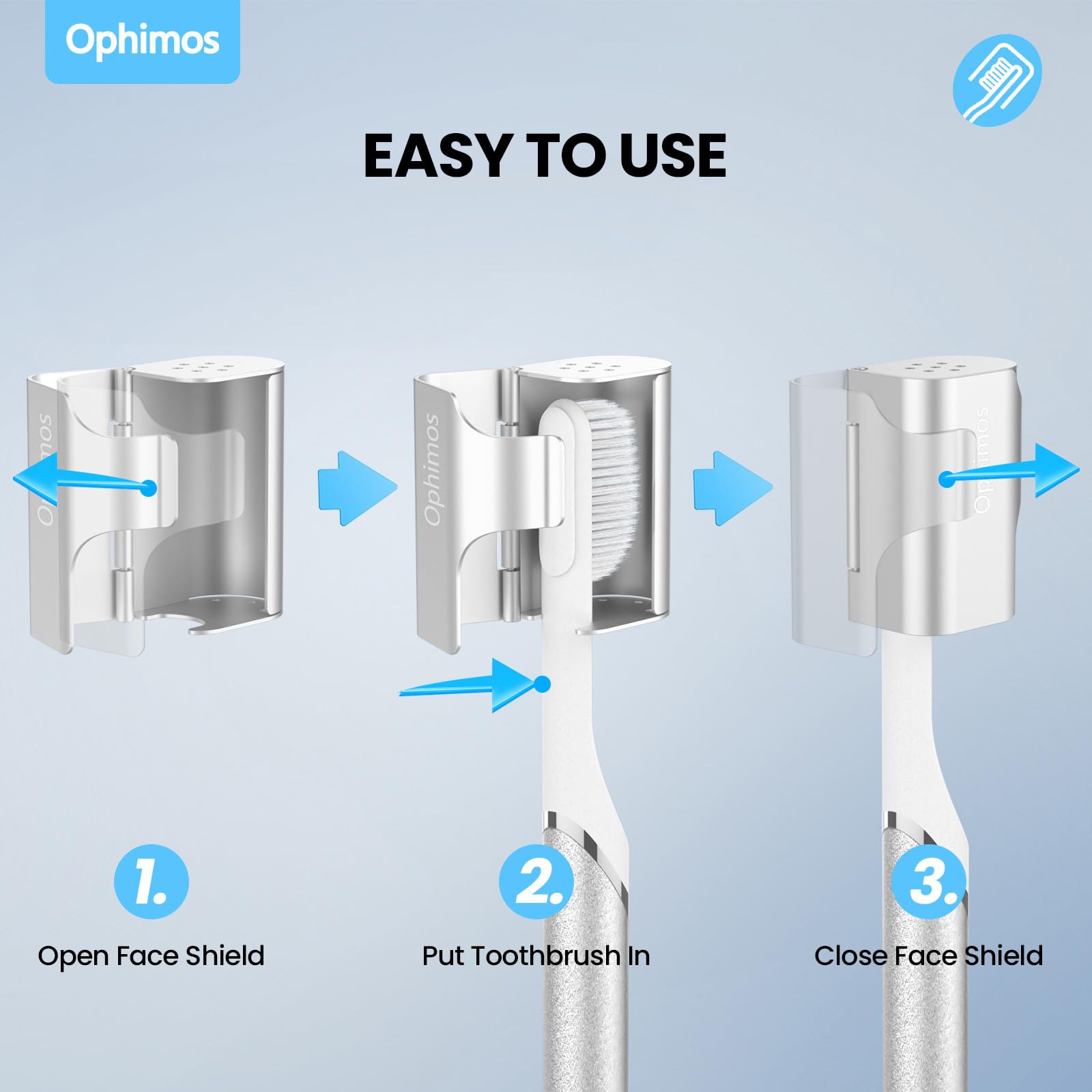 Ophimos toothbrush caps in travel bag