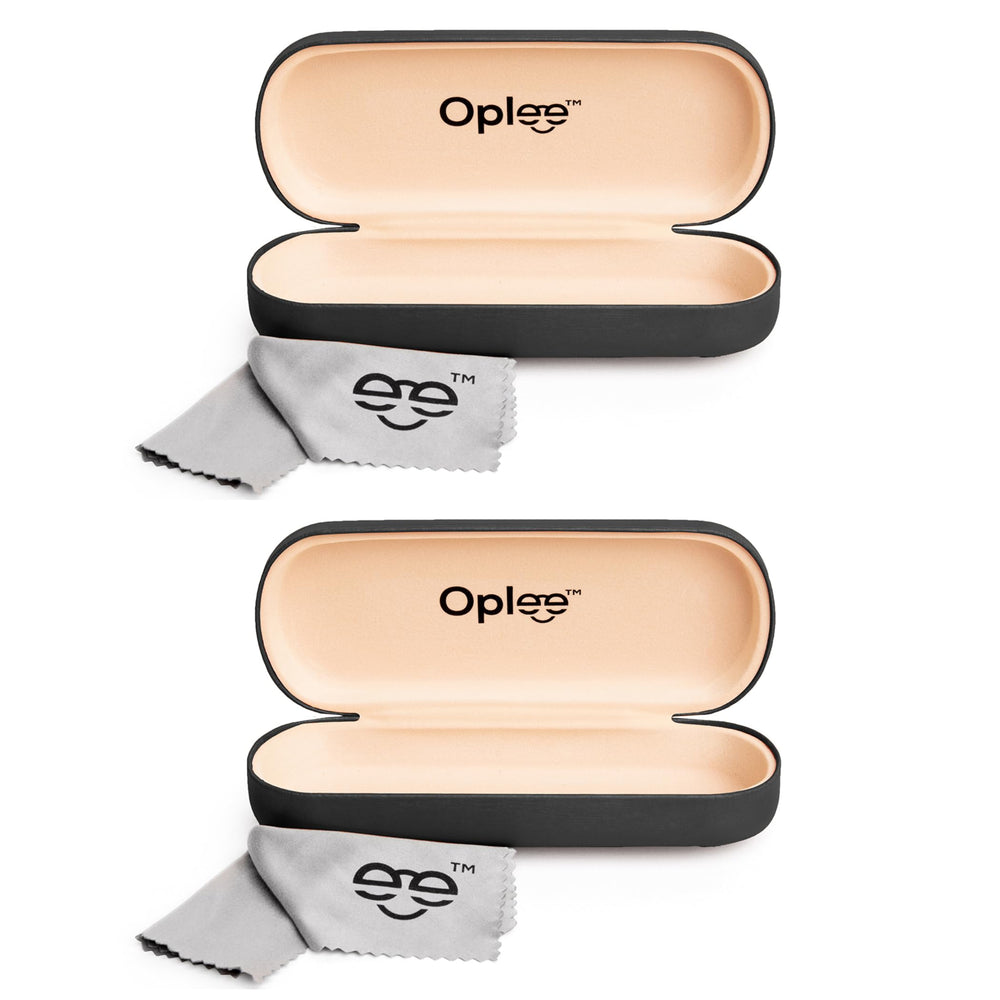 Open view of black eyeglass case interior