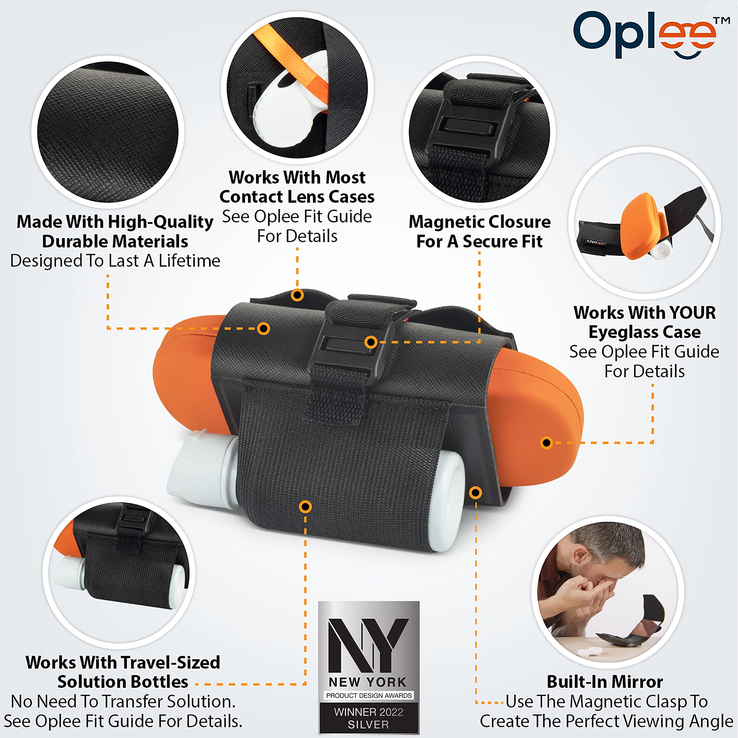 Oplee 2-pack Orange hard-shell eyeglass cases with gray microfiber cloth