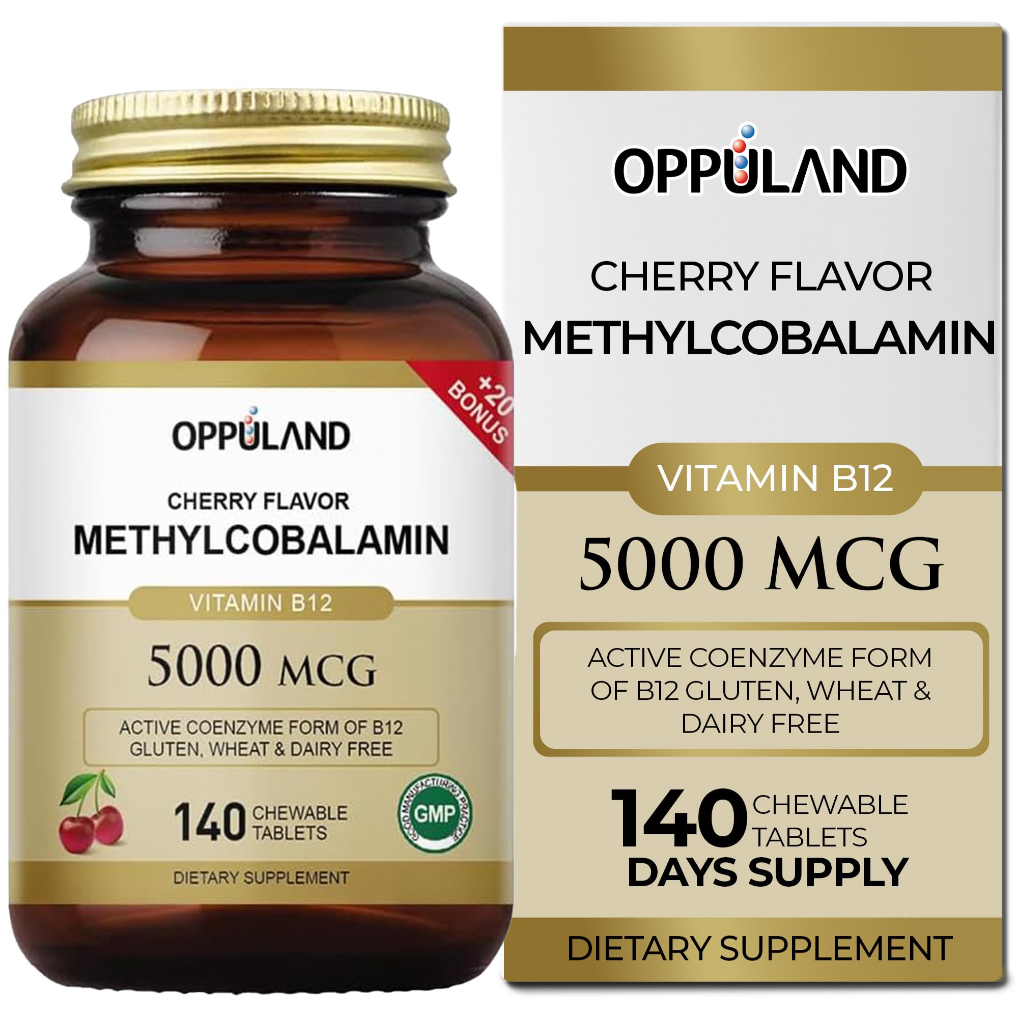 Oppuland Methyl B-12 5000mcg cherry-flavored chewable bottle with folate