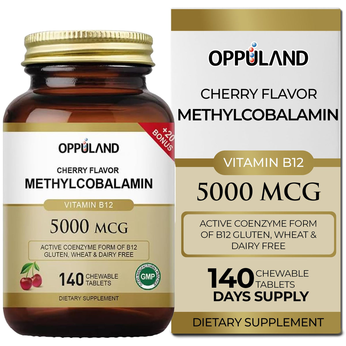 Oppuland Methyl B-12 5000mcg cherry-flavored chewable bottle with folate