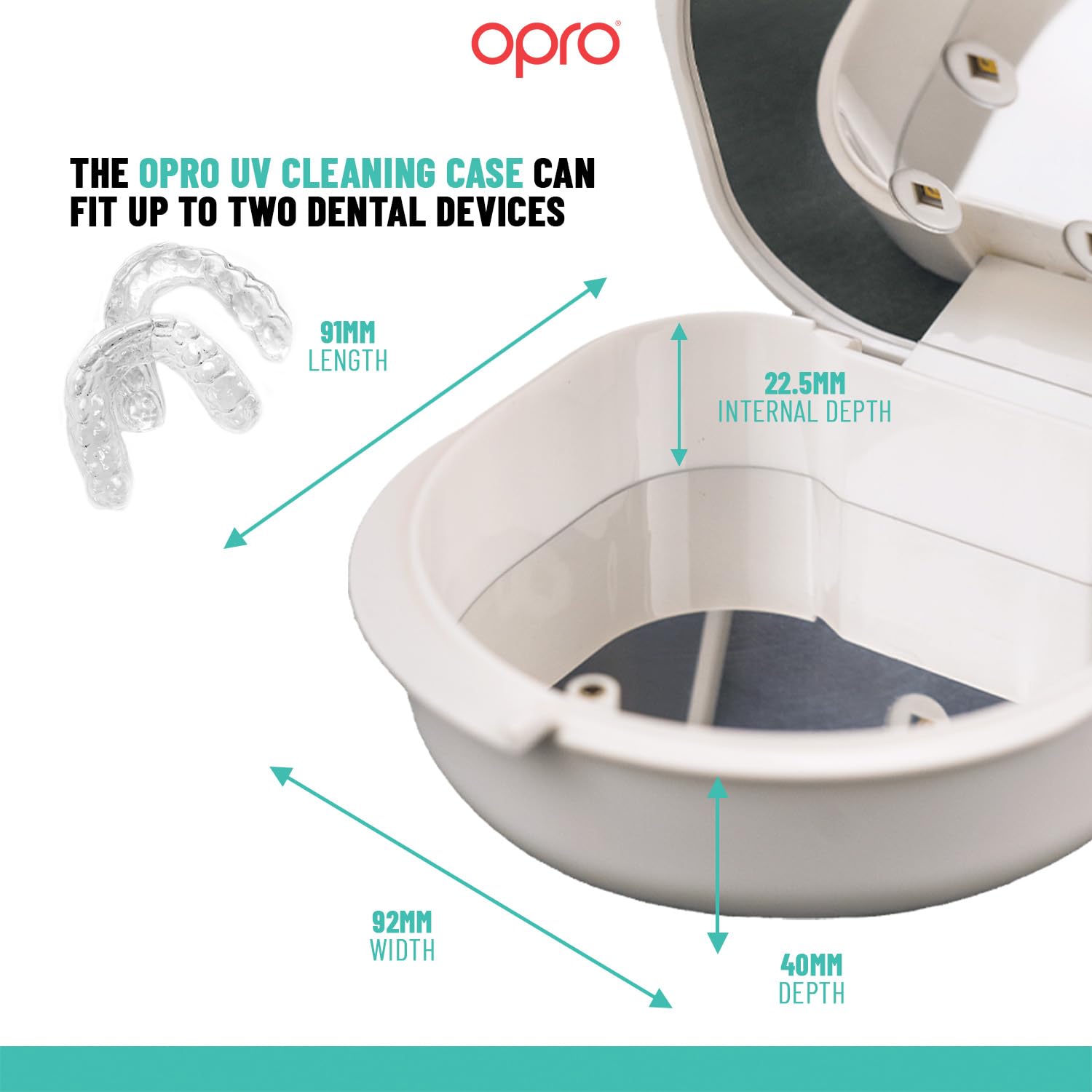 Rechargeable battery and USB-C charging port on OPRO UV Cleaning Case