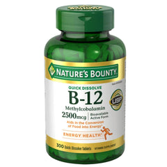 Front view of OProCyn Nature's Bounty Vitamin B-12 2500 mcg 300 Quick-Dissolve Tablets bottle