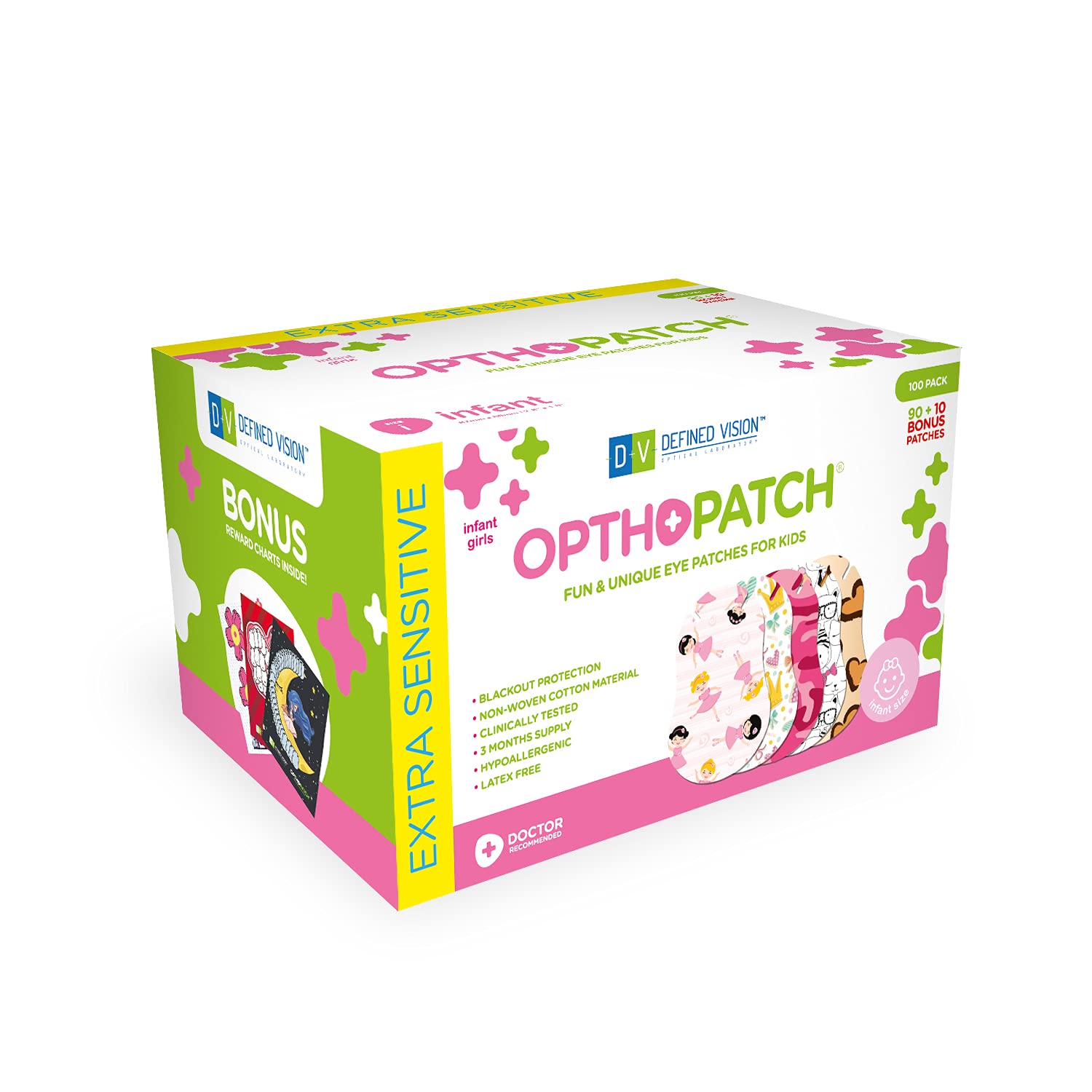 Opthopatch infant eye patch Series II girls design 100-count packaging