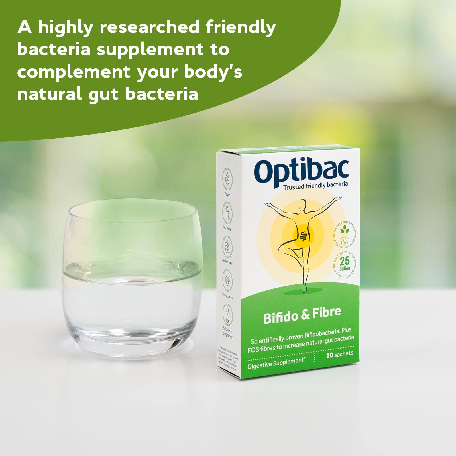 Shelf-stable OptiBac probiotic bottles showing no refrigeration needed