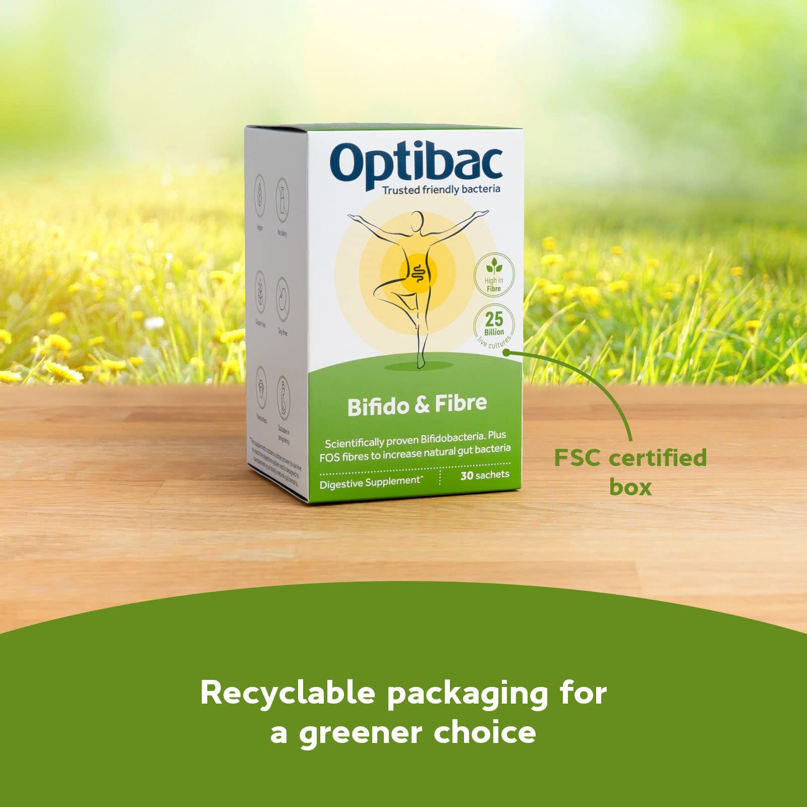 Usage guide for OptiBac Probiotics Bifidobacteria & Fibre sachets
