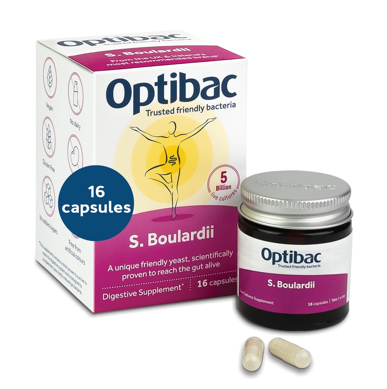 OptiBac Probiotics Saccharomyces boulardii bottle on white background