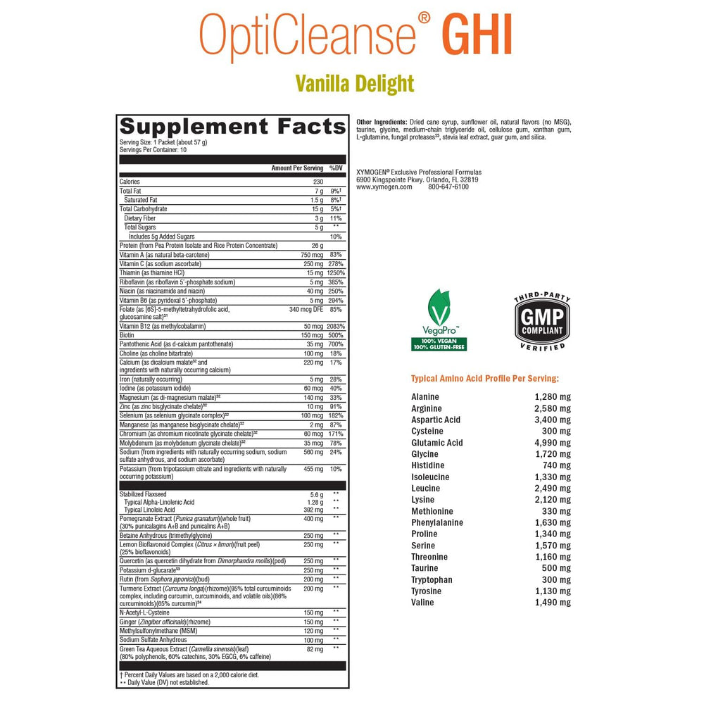 OptiCleanse GHI Detox Vanilla Delight flavor bottle label close-up