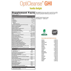 OptiCleanse GHI Detox Vanilla Delight flavor bottle label close-up