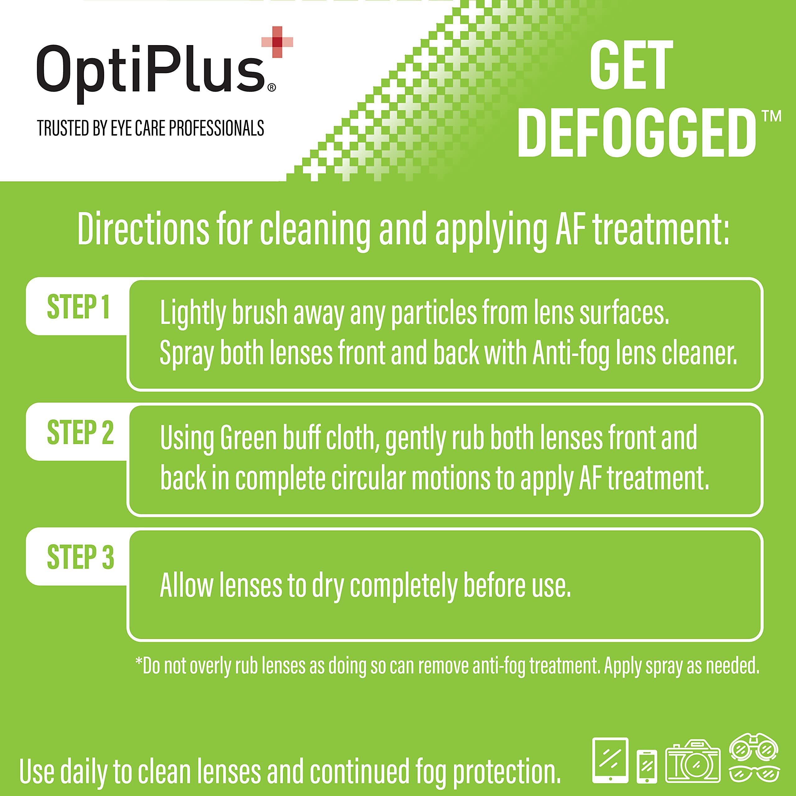 Close-up of OptiPlus Anti-Fog spray bottle